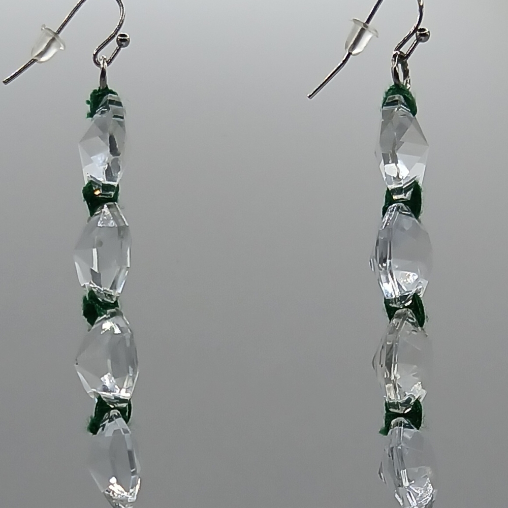 Chic Crystal and Embroidered Green Drop Earrings